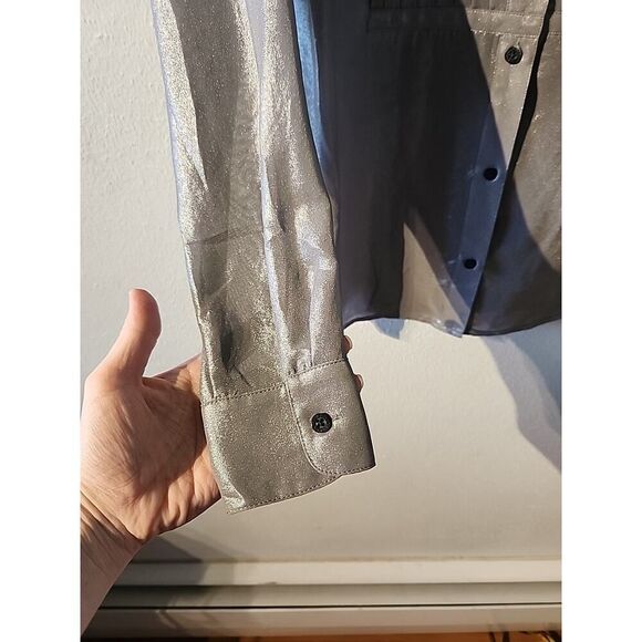 Lauren by Ralph Lauren Gray Shiney Silky Polyester Shimmer Top Extra Small XS - Picture 3 of 6